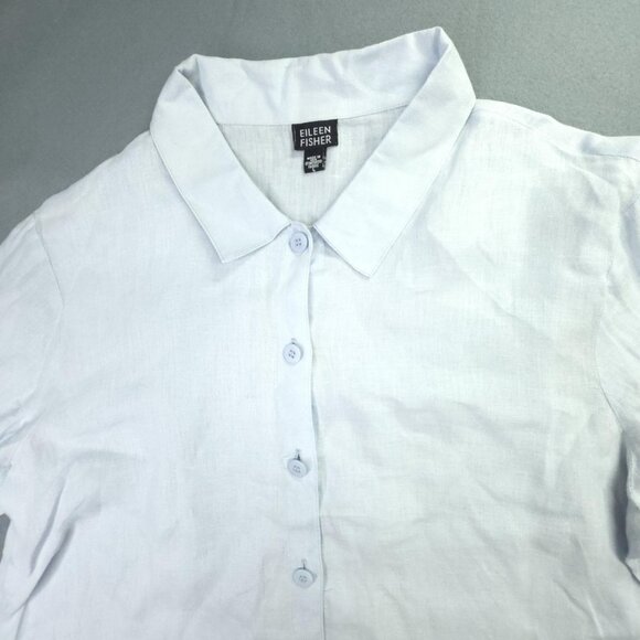 Eileen Fisher Shirt Womens Large Light Blue Irish Linen Button Front Boxy Office - Picture 2 of 9